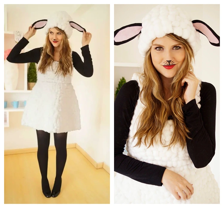 schaf kostüm für damen selber machen mit wattebällchen