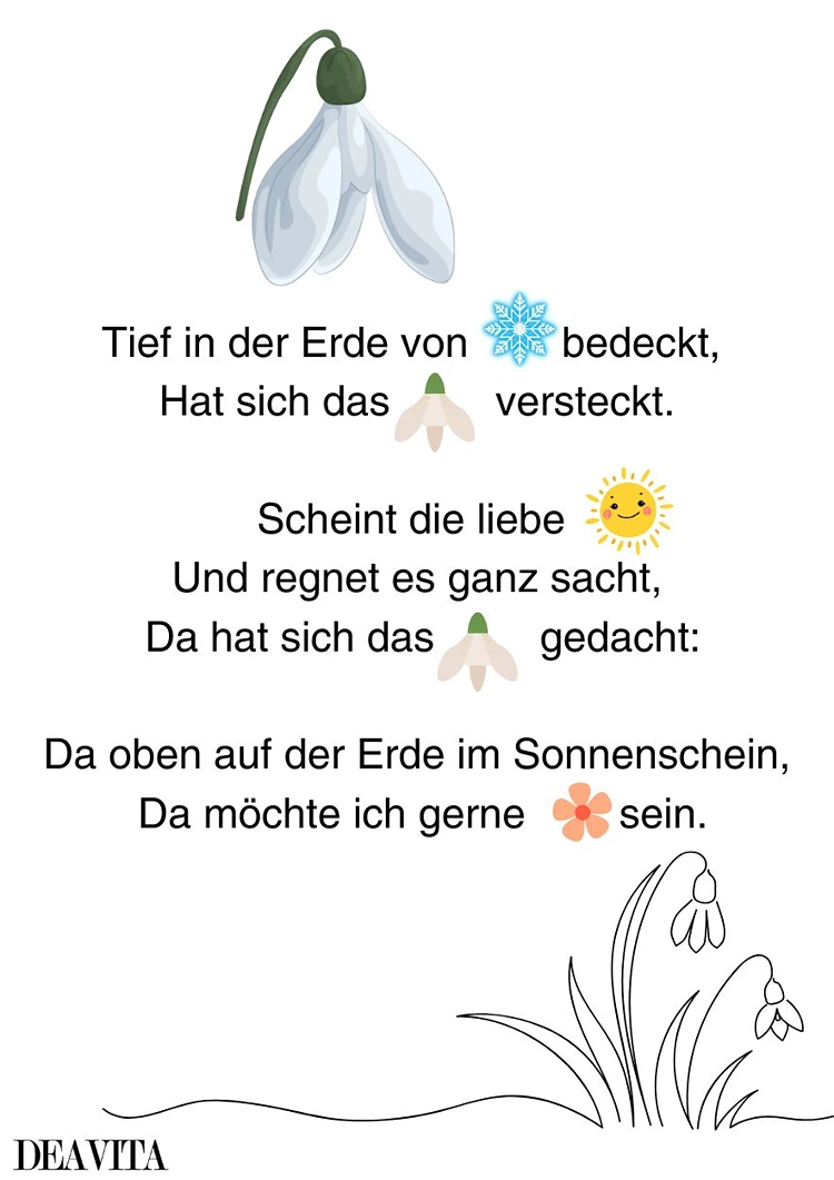 schneeglöckchen gedichte wörter durch bilder ersetzt