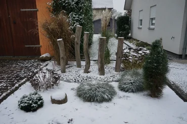 vorgarten mit ziergräsern im winter