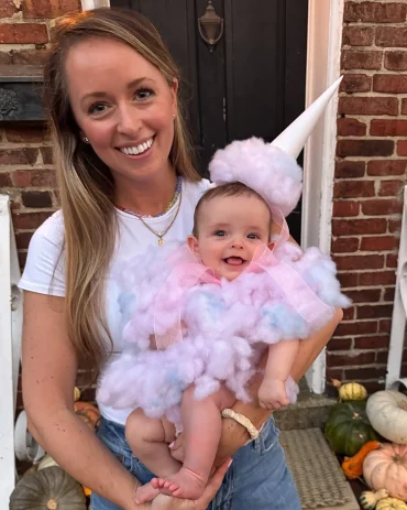 zuckerwatte kostüm diy für baby mit kopf accessoire