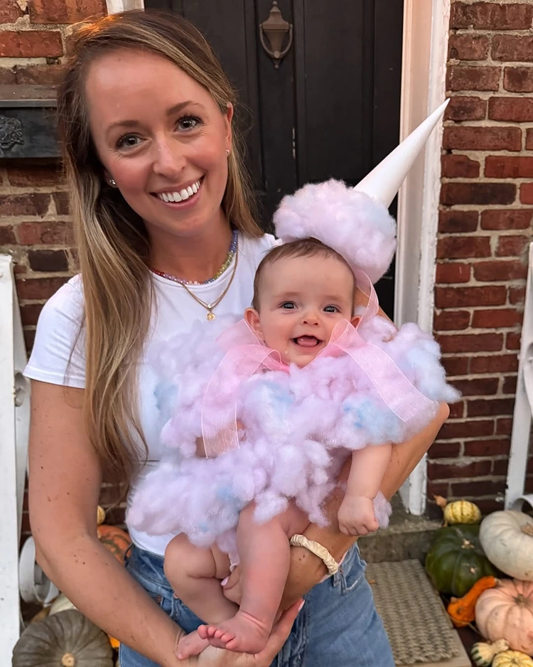 zuckerwatte kostüm diy für baby mit kopf accessoire