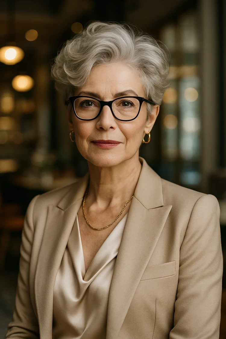 frisuren ab 60 die jünger machen mit brille pixie cut lockige haare