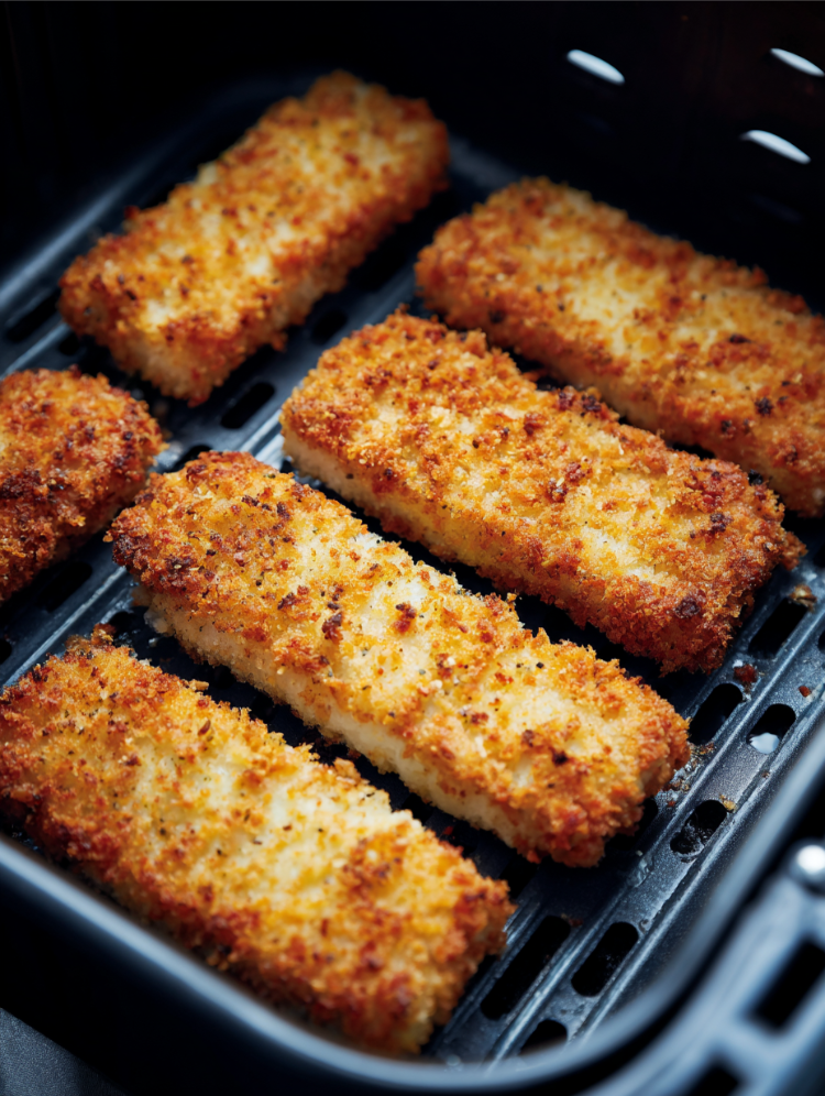 gefrorene panierte fischfilets in der heißluftfritteuse