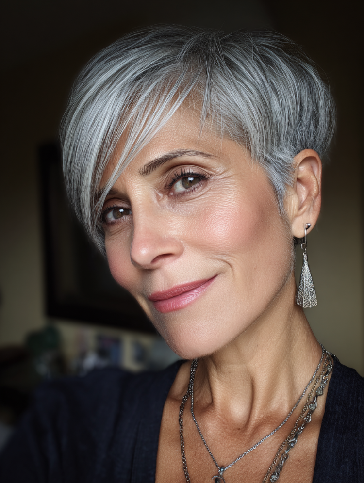 graue kurzhaarfrisuren ab 60 pixie cut