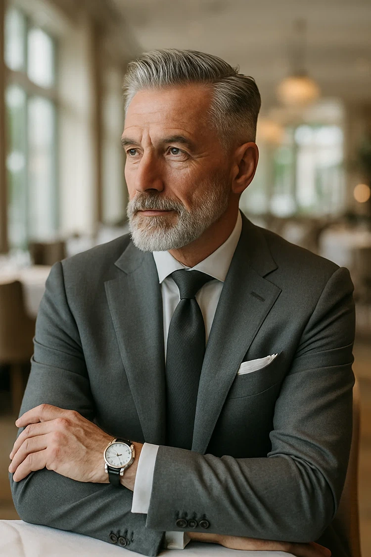 herren frisuren ab 50 low fade cut mit bart