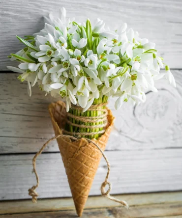 kreative frühlingsdeko schneeglöckchen in waffeltüte