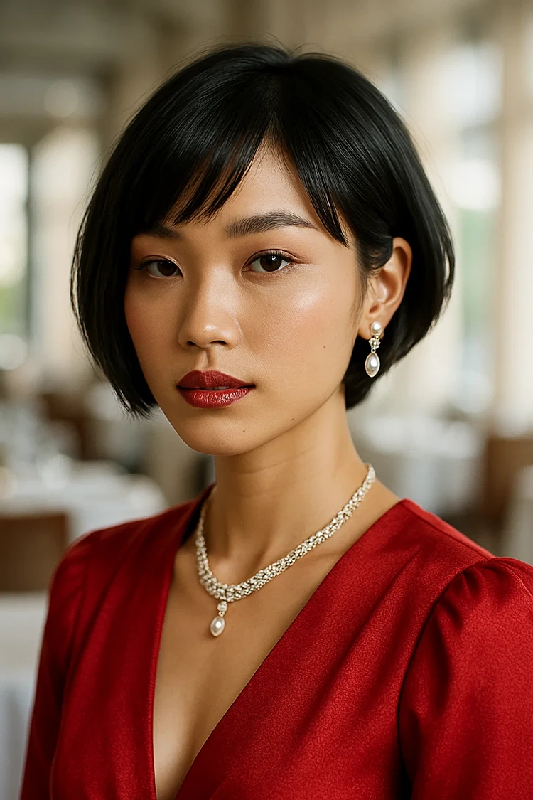 kurzer bob ohrlänge mit seitlichem pony