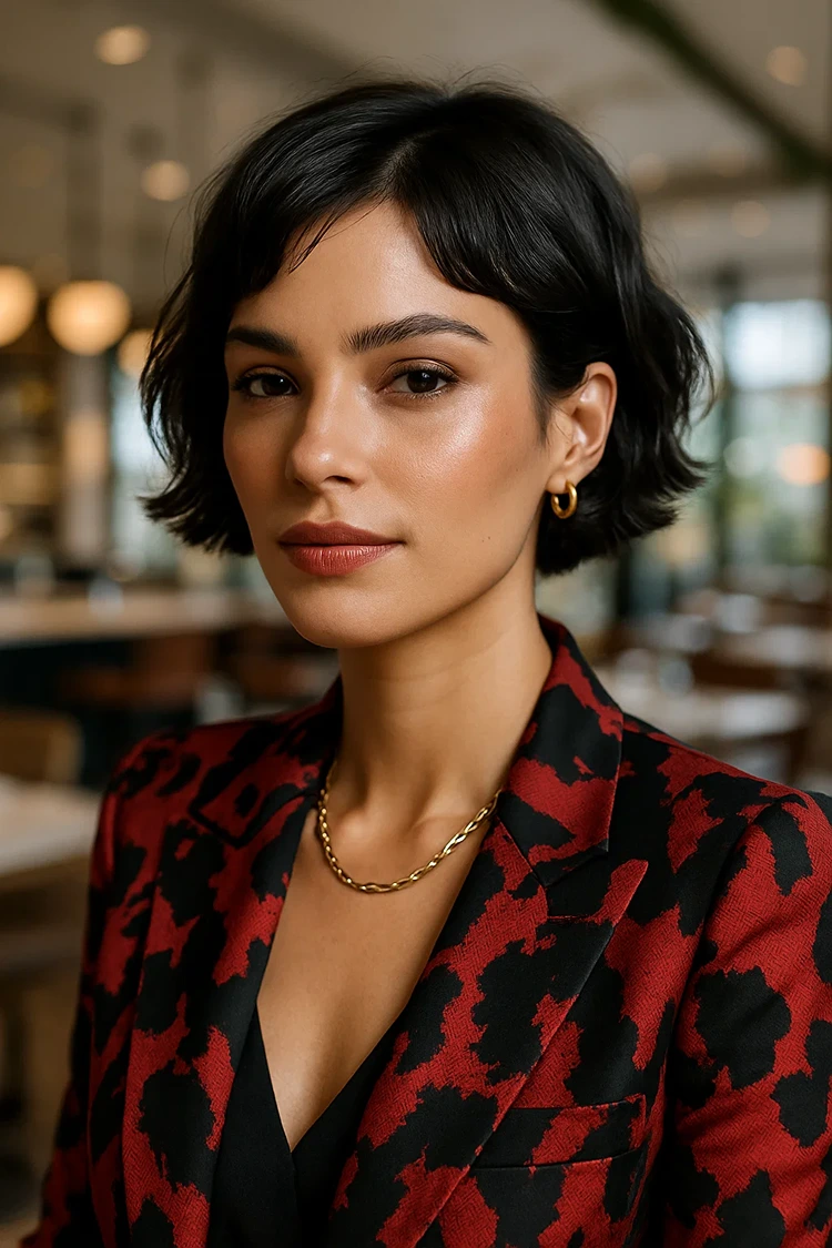 kurzer bob schwarze wellige haare