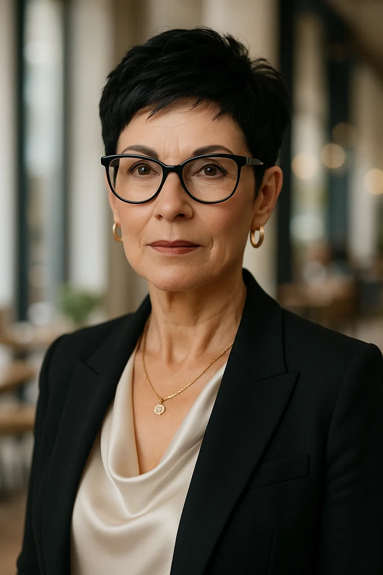 kurzhaarfrisuren frauen ab 60 mit brille pixie cut