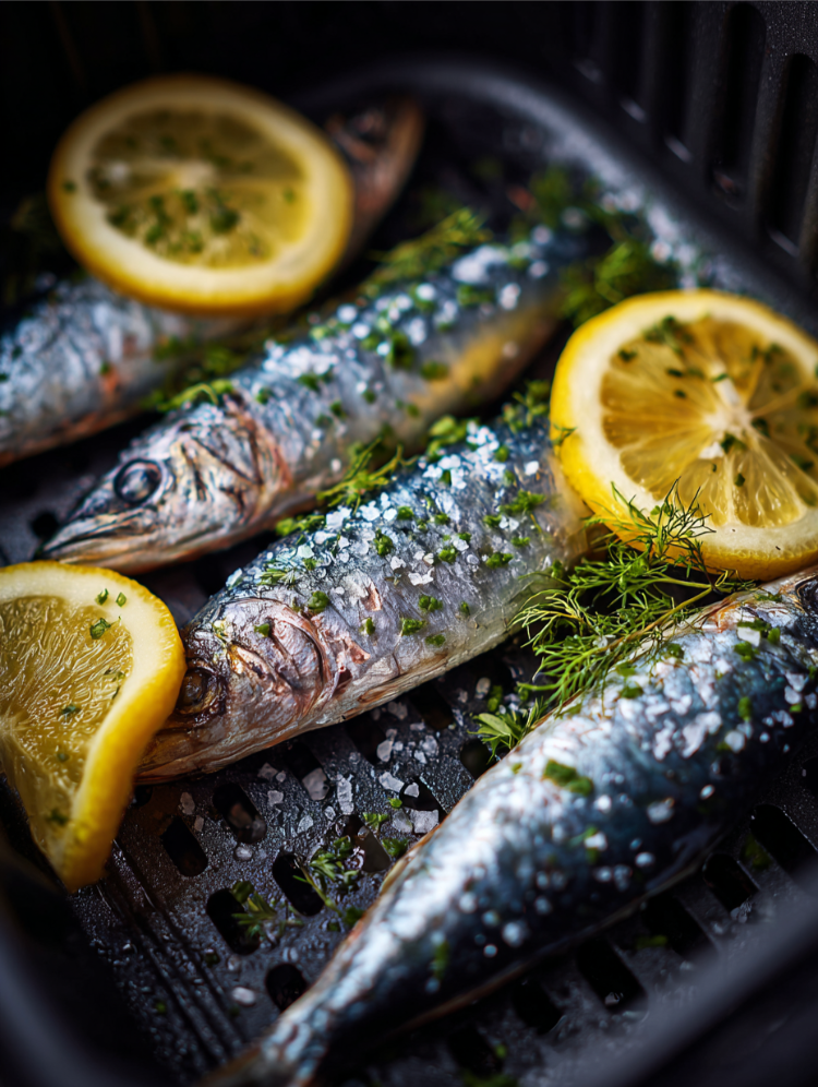 sardinen in der heißluftfritteuse mit dill und zitrone