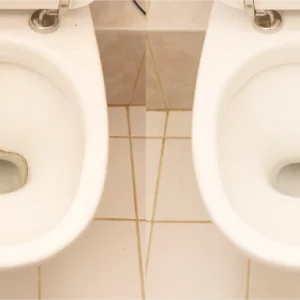 vergleich toilettenschüssel vor und nach der reinigung mit salzsäure