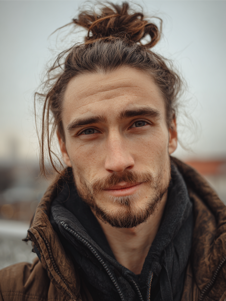 welche frisur bei großer nase für männer man bun
