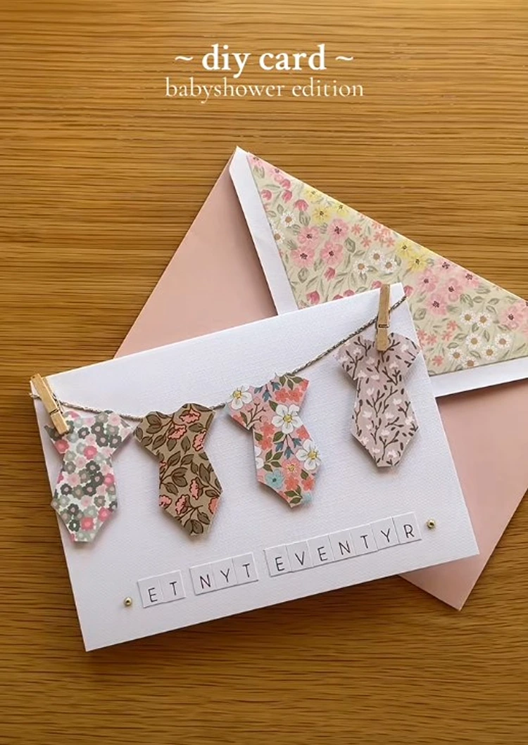 babyparty karte diy mit wäscheleine aus schnur