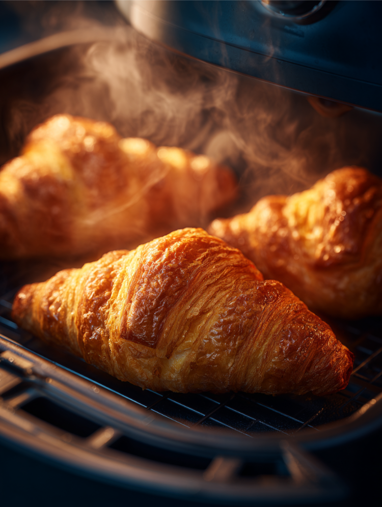 drei tk croissants, frisch gebacken in der heißluftfritteuse