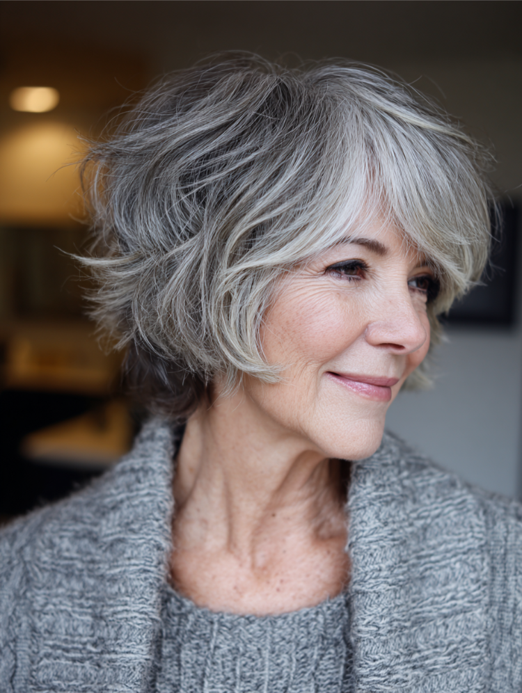 frau ab 60 mit kurzem shag schnitt