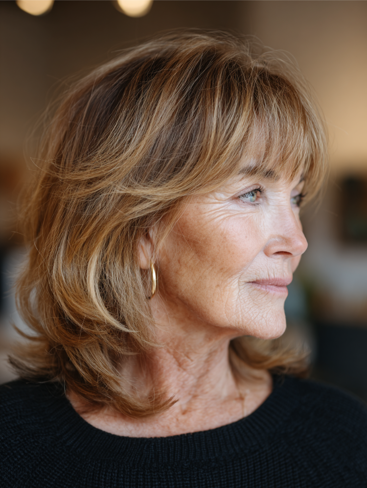 frau ab 60 mit mittellangem shag schnitt