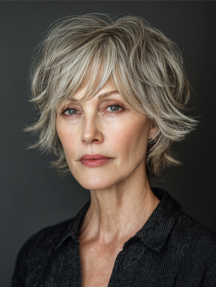 frau ab 60 mit shag frisur