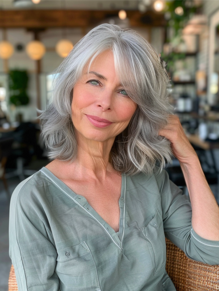 frau mit shag frisur ab 60