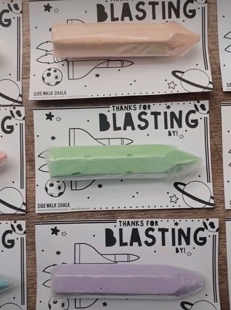 kreide als mitgibsel lustig verpacken raketen idee