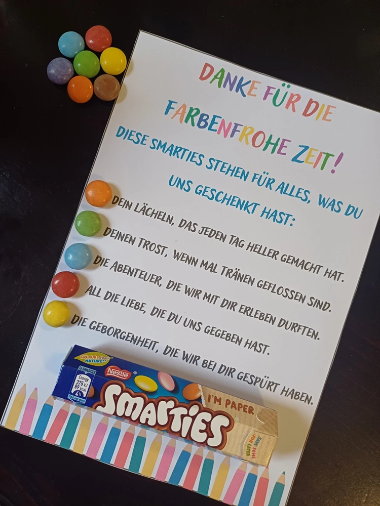 abschiedsgeschenk druckvorlage smarties geschenk