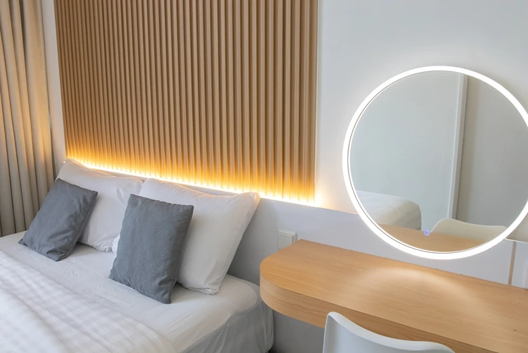 akustikpaneel mit led licht und integriertem schminktisch