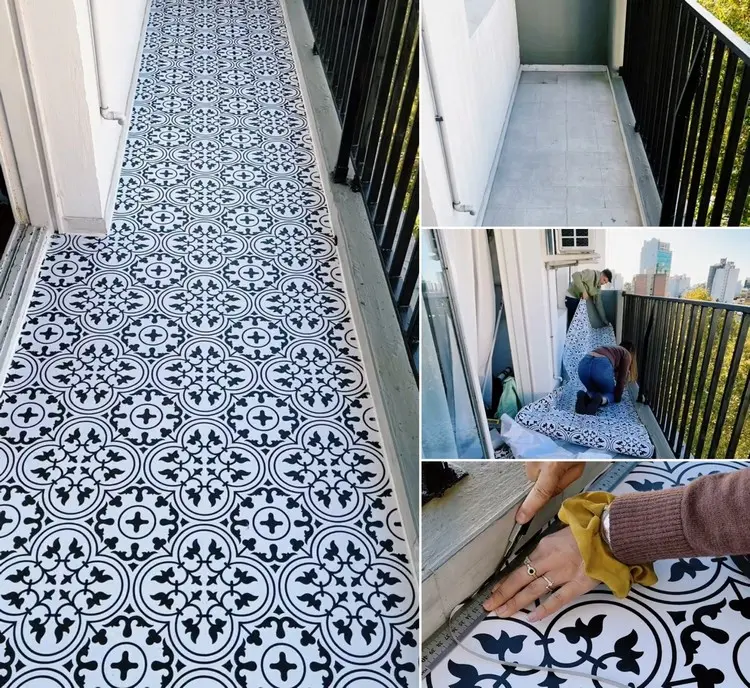 Balkonboden günstig verschönern mit Vinyl-Klebefolie zum Zuschneiden