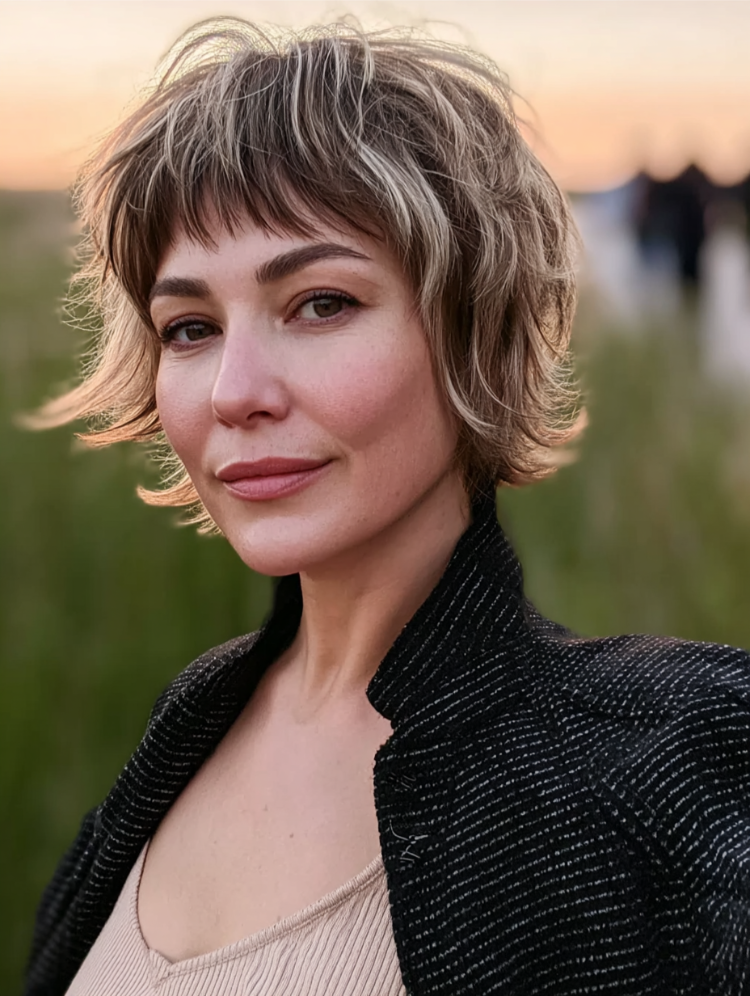 frau ab 40 mit einem fransigen mixie cut