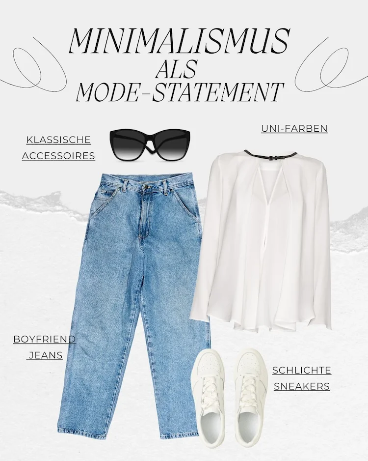 Ideen für minimalistische Outfits für Frühling und Sommer und Herbstanfang mit Jeans
