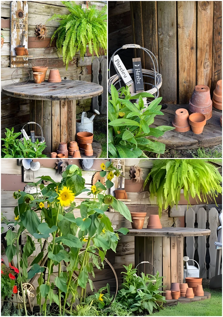 kabeltrommeltisch als pflanztisch im garten