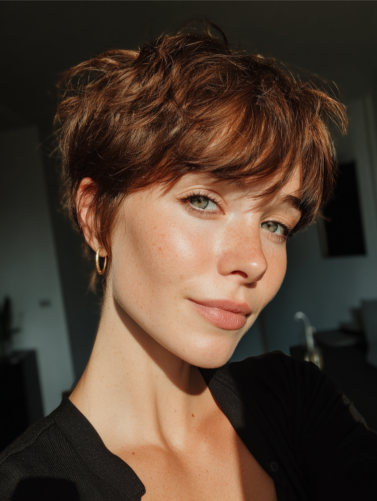 kurzer pixie haarschnitt für frauen, gestuft und strukturiert, fransig