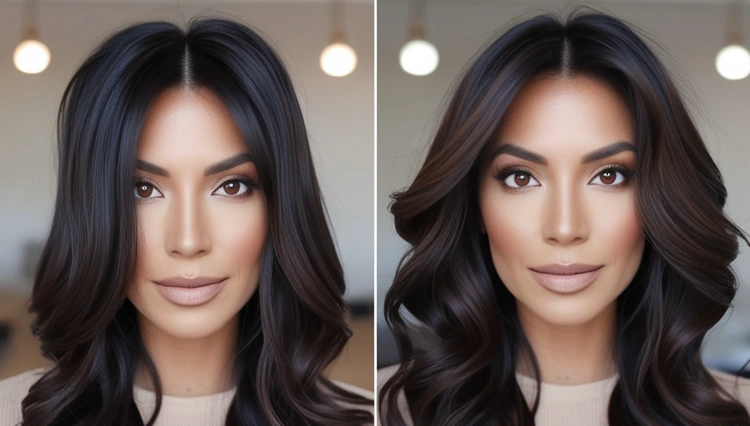 lange haare mit stufen und curtain bangs stylen