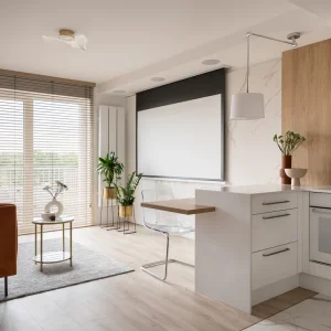 leinwand für beamer im modernen wohnzimmer