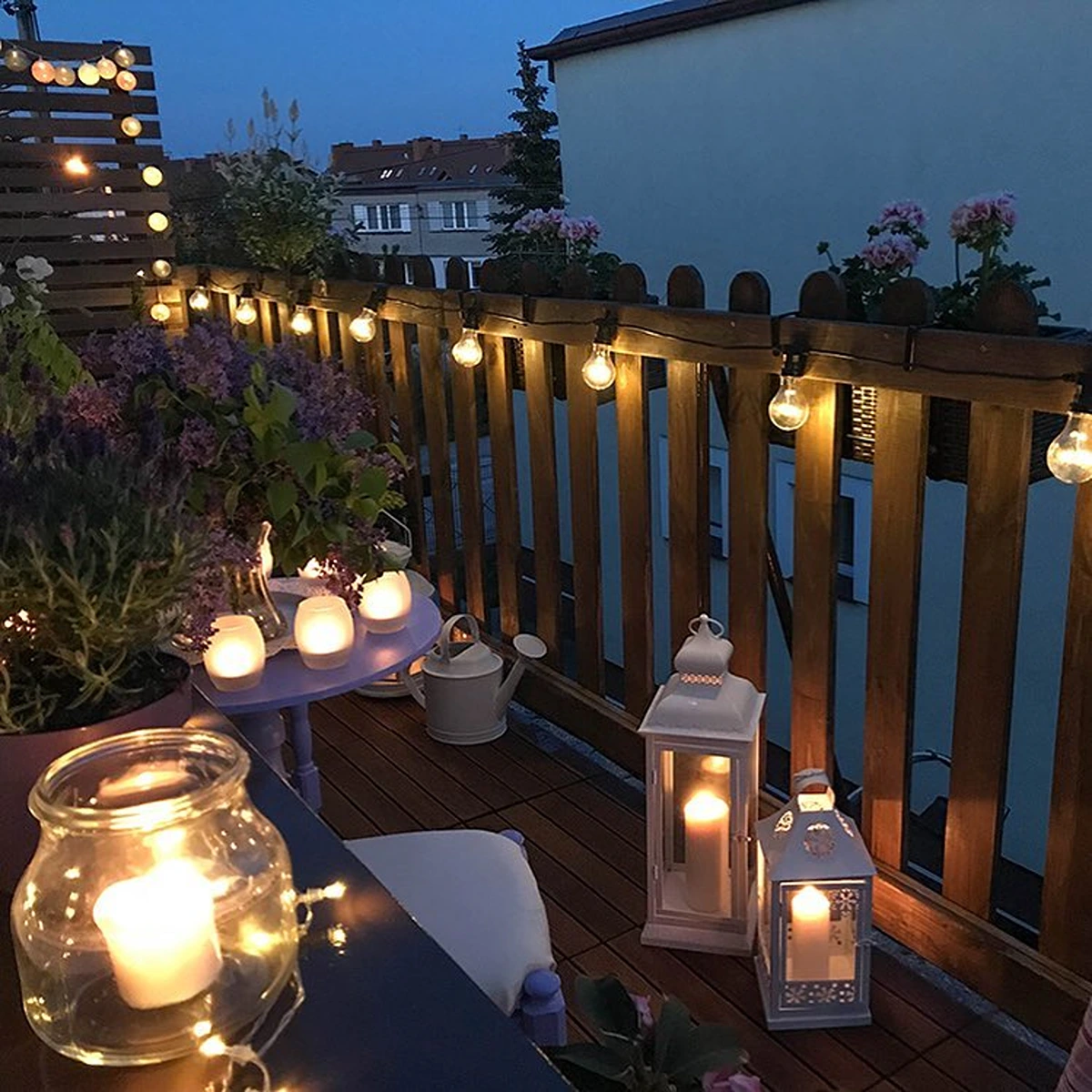 lichterkette balkon ideen vintage edison glühbirnen