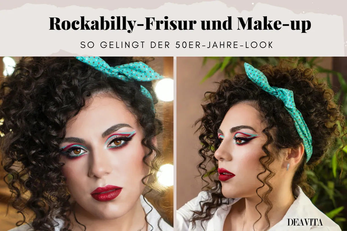 rockabilly frisur für lange haare mit haarband und kleinen locken