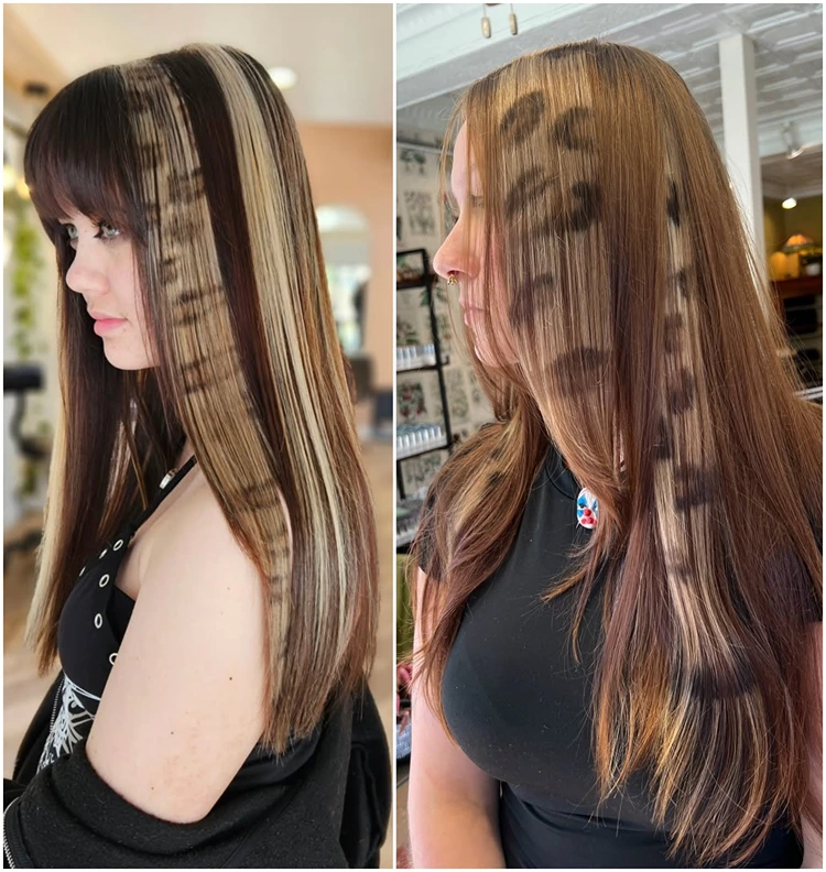 blond braune lange haare, leo print in strähnen