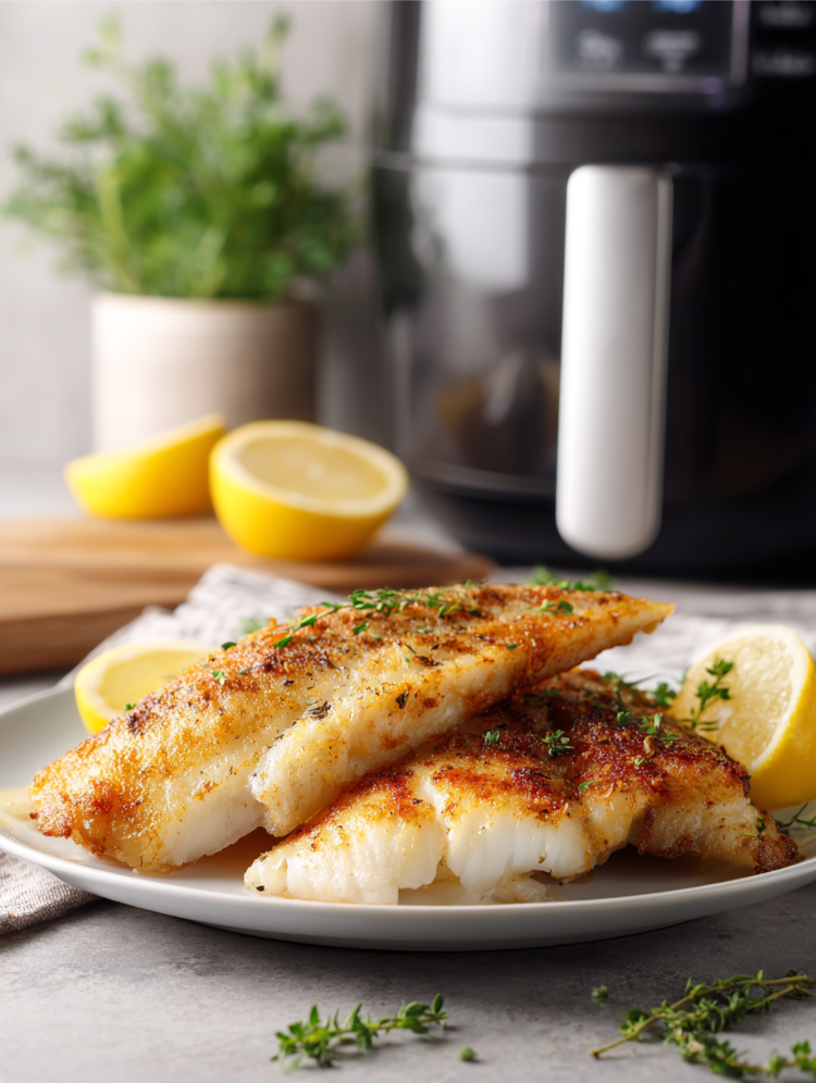 gekochtes pangasiusfilet mit zitrone vor der heißluftfritteuse
