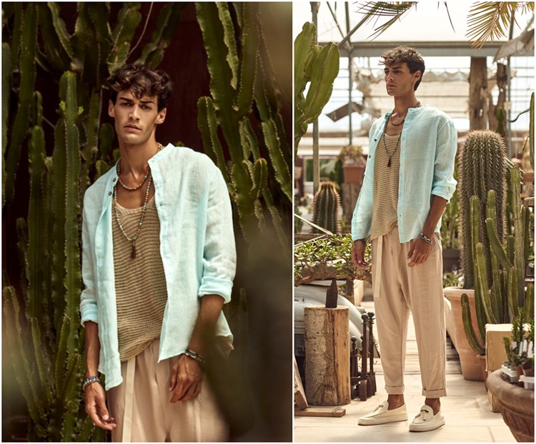 hellblaues leinenhemd und grobes tanktop