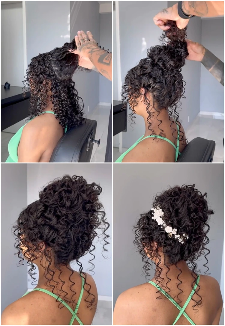 hochsteckfrisur zum abendkleid für naturlocken