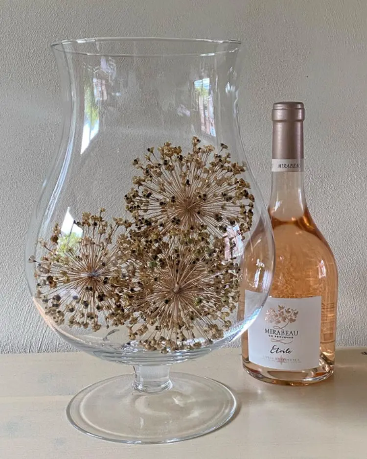 im glasbehälter oder vase die zierlauch köpfe zur schau stellen