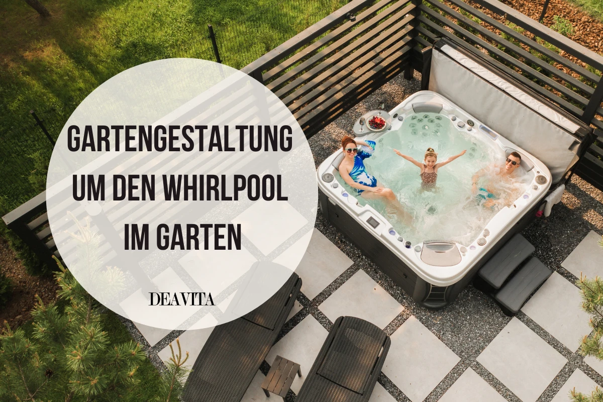 im sommer genießen sie die aussicht auf eine familie in einem whirlpool im garten