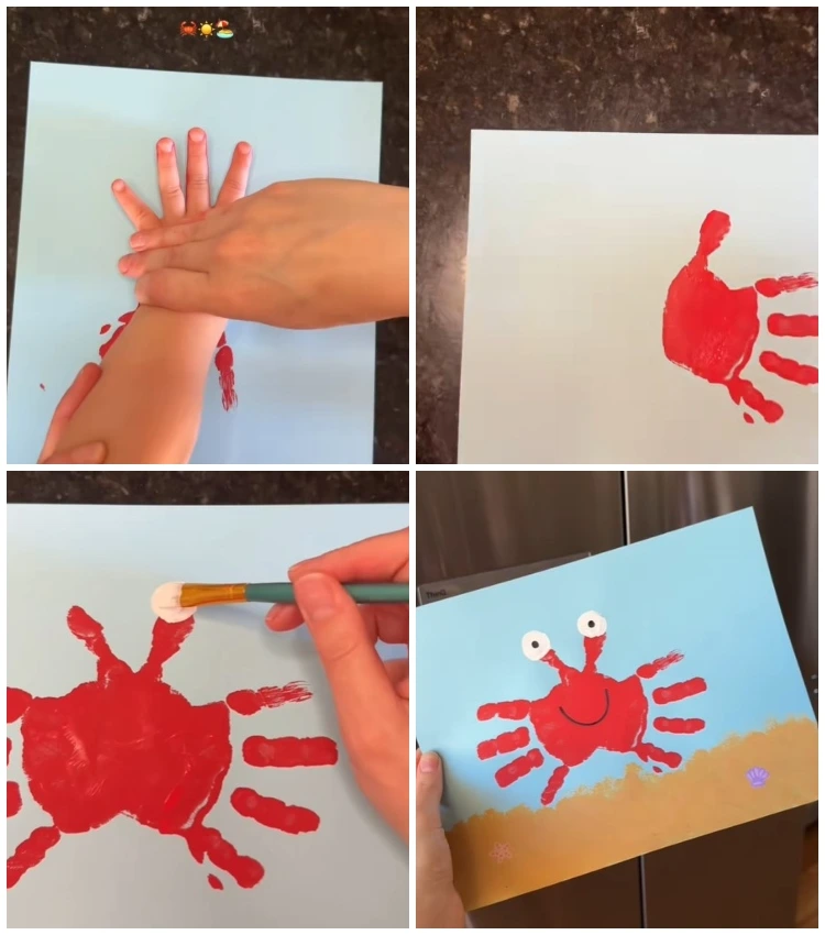 krabbe aus handabdruck rote farbe