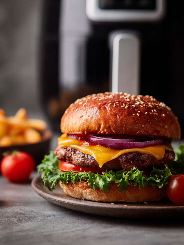 leckerer burger aus der heißluftfritteuse