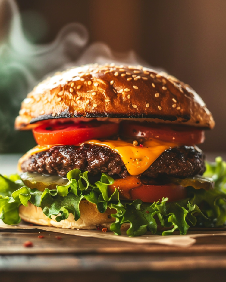 leckerer burger in der heißluftfritteuse zubereitet