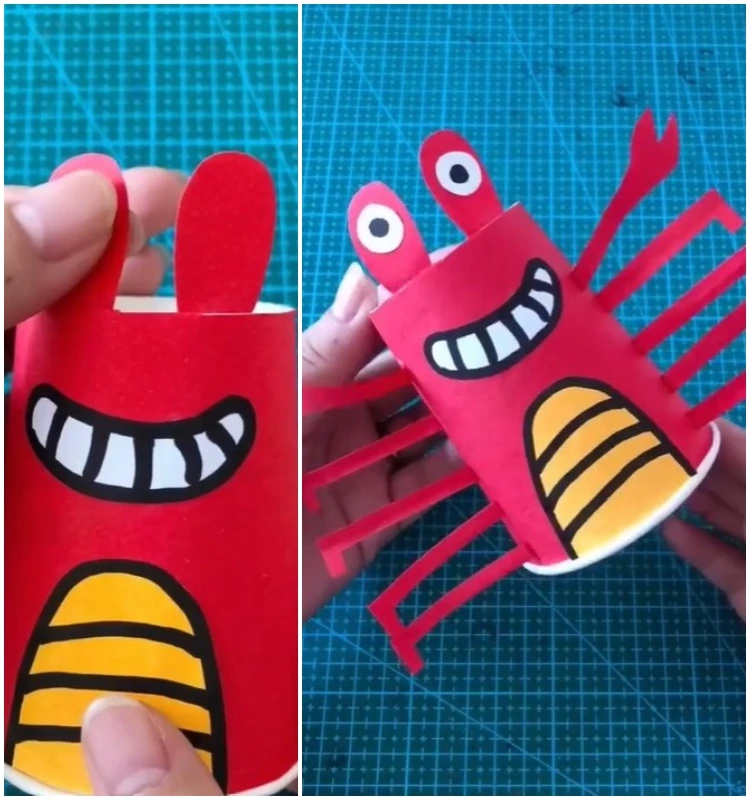 lustige krabbe aus becher sommer bastelei