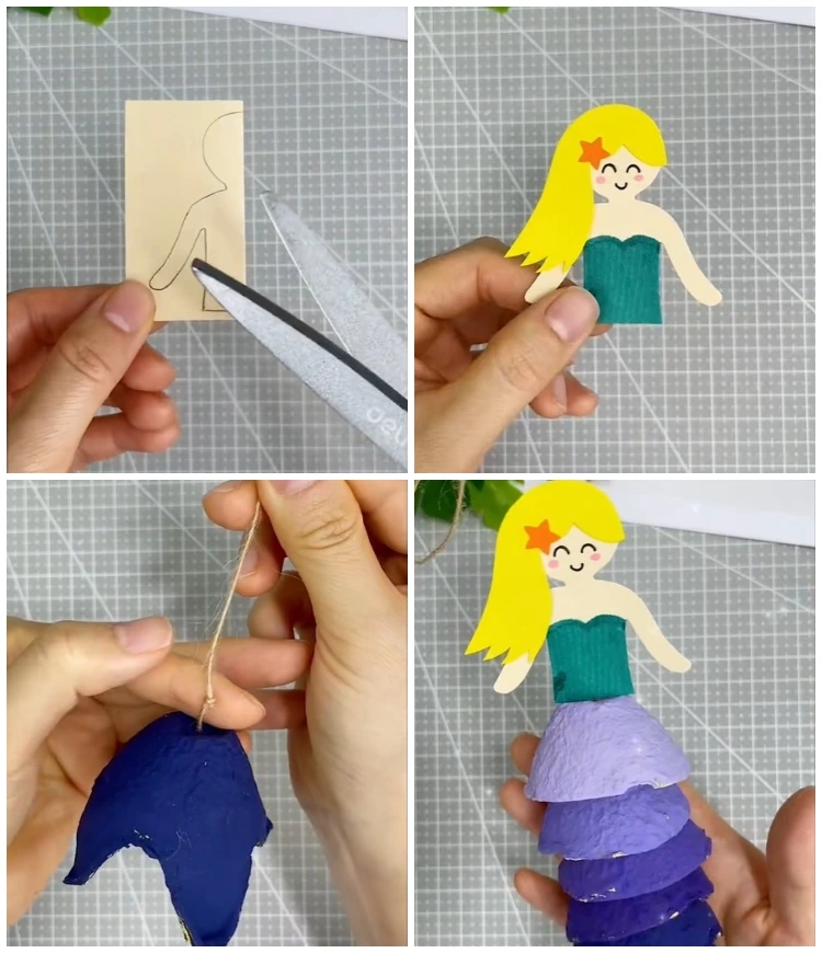 meerjungfrau bastelanleitung mit eierkarton für den sommer