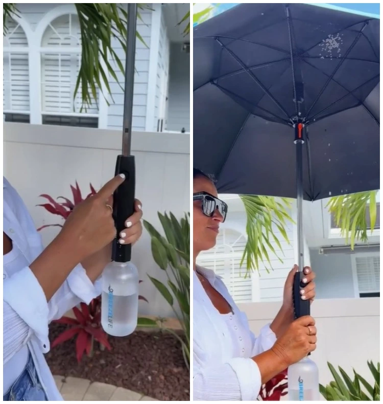 sprühschirm mit nebel effekt während der hitze