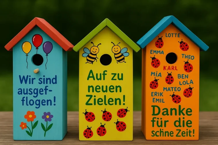 Vogelhäuschen zum Kita-Abschluss selbst gestalten mit kostenlosen Vorlagen