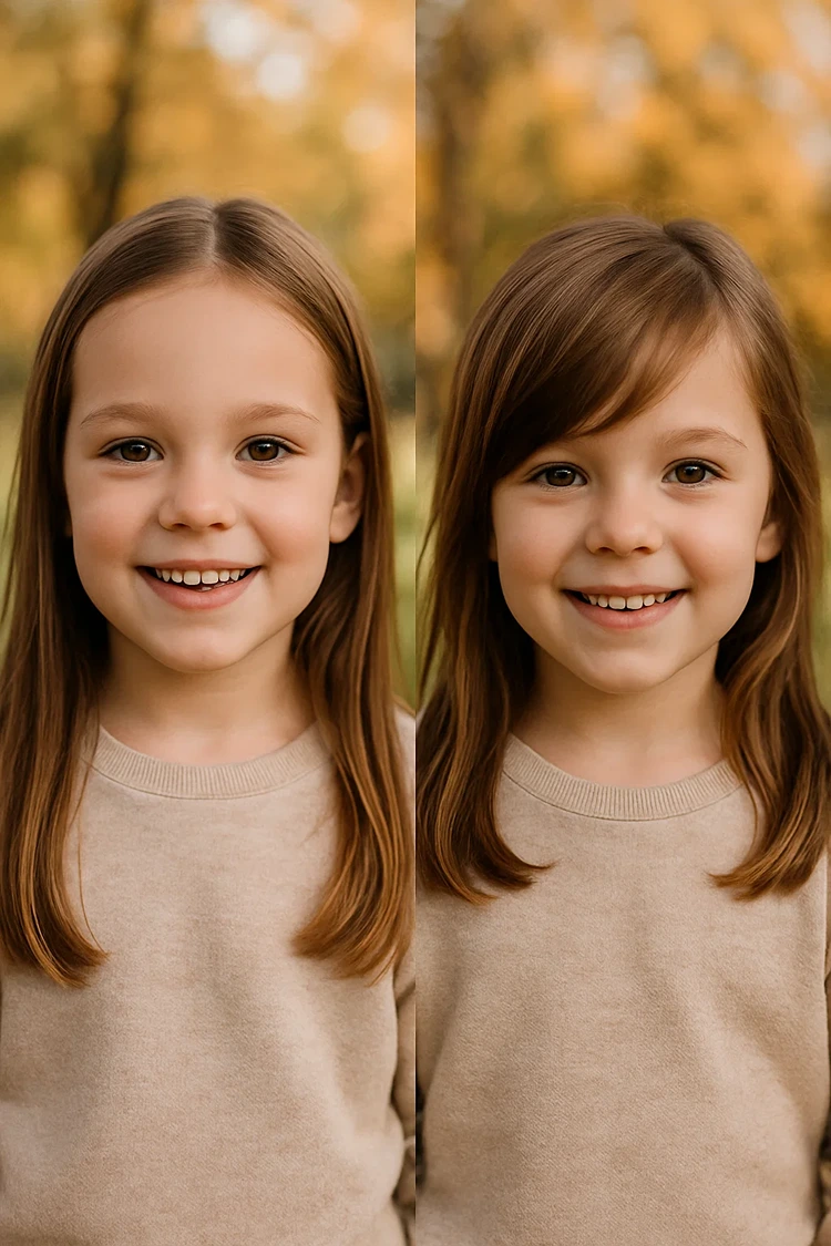 vorher nacher foto ohne und mit pony mädchen