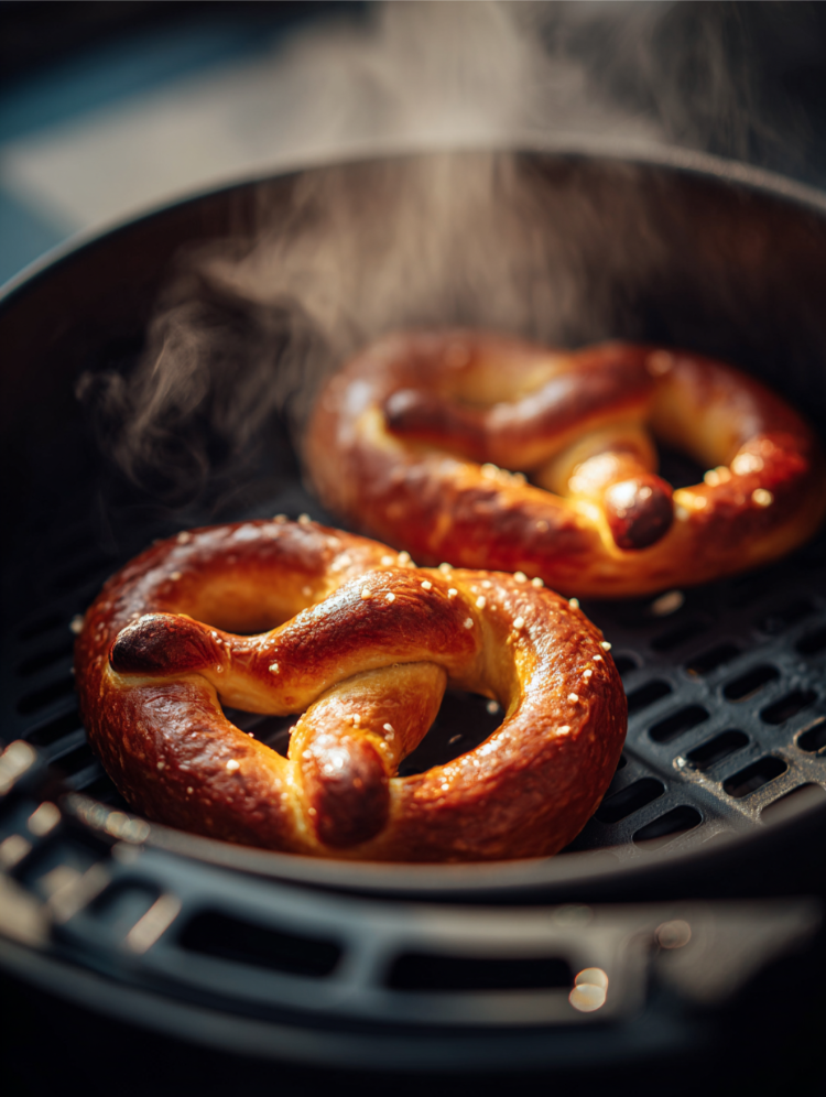 zwei brezeln werden im airfryer gebacken