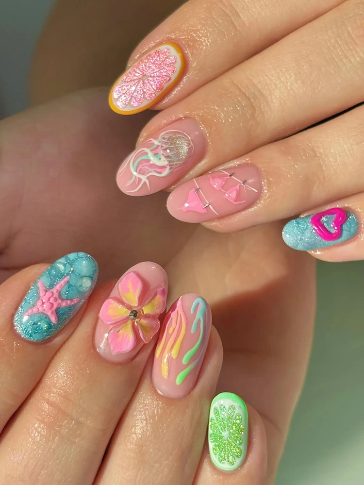 3d buntes nageldesign sommer 2025